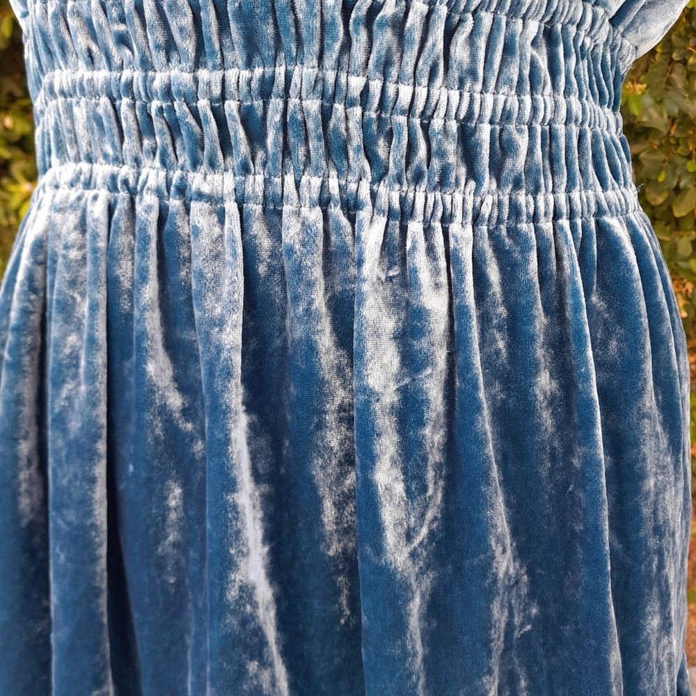 Anthropologie Somerset Women’s Small Velvet Blue Short-Sleeve Tiered Dress NWT - Picture 4 of 15